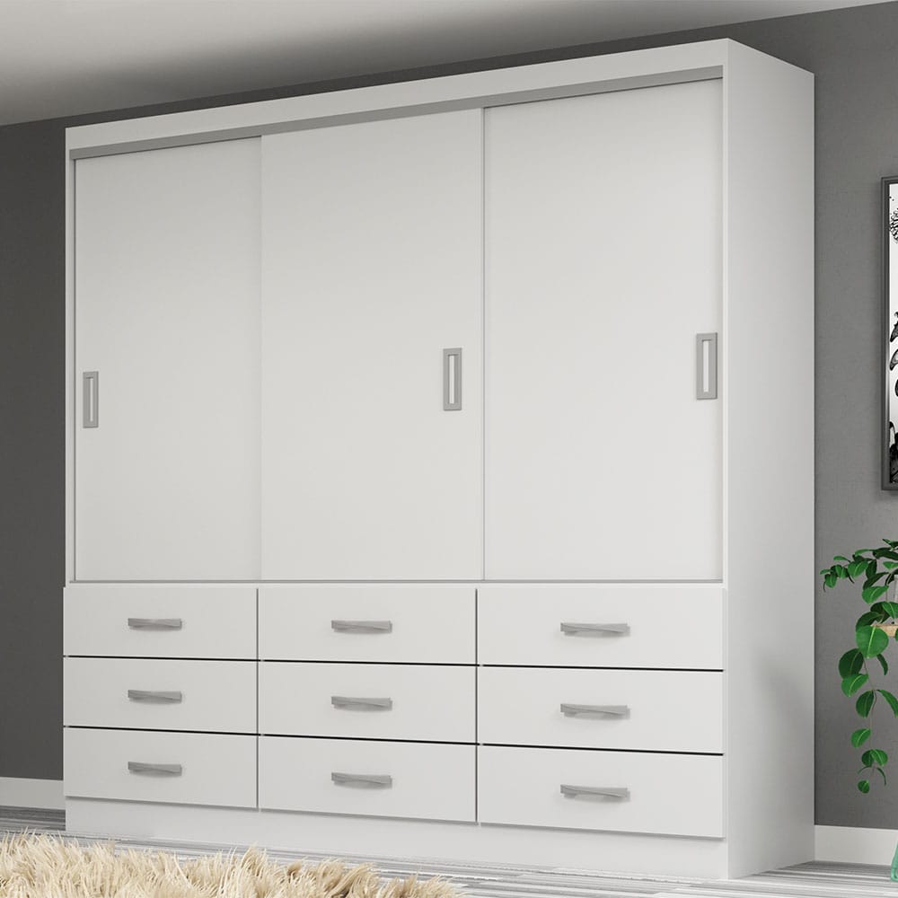 Guarda-Roupa Casal Isabela 3 Portas 9 Gavetas Branco