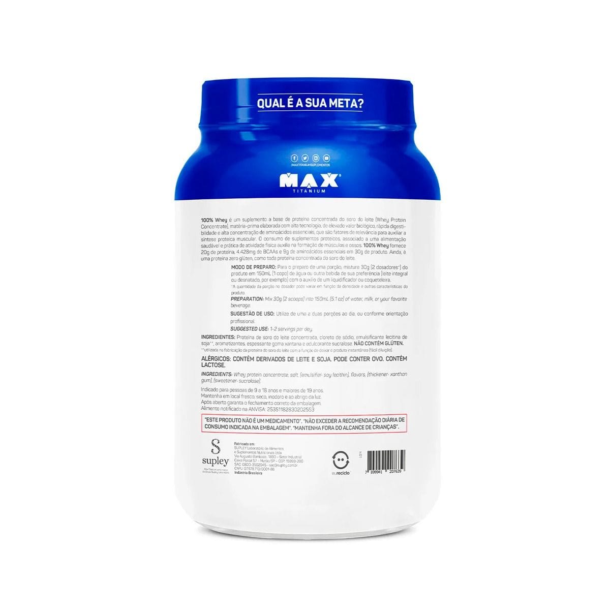 Whey Protein Concentrado Max Titanium Sabor Leite · GTIN 7899941207639 — foto 2 de 3